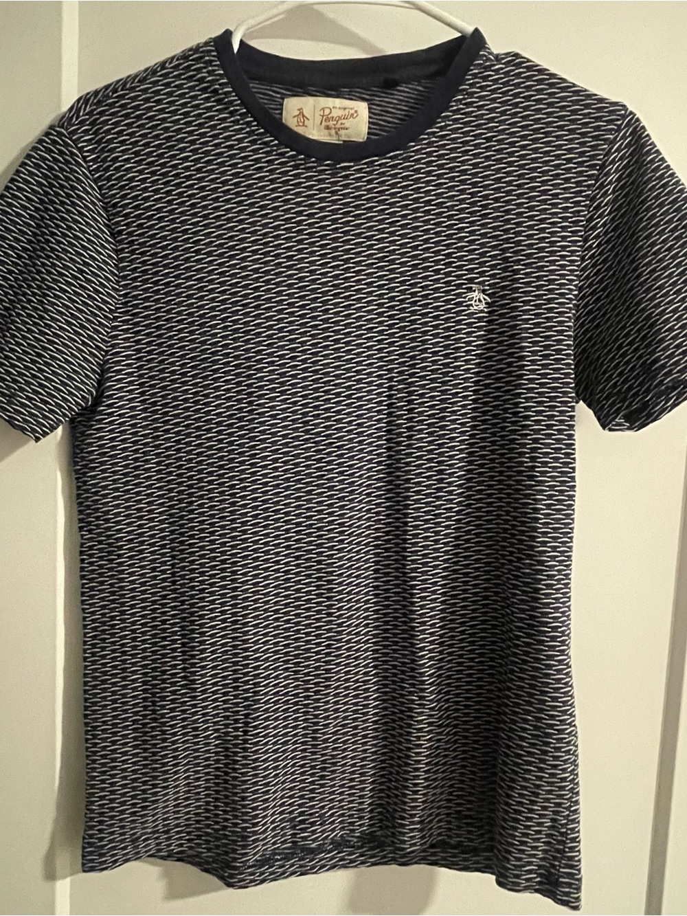 Original Penguin Navy and White Patterned Crew Neck Tee
